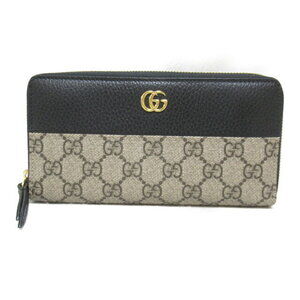 Gucci round bifold long wallet calfskin canvas black beige